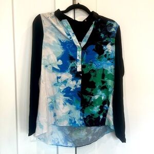 T Tahari Abstract Print Black Longsleeve Blouse (Size XS)